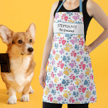 Dog Paw Print Pet Groomer Add Name Personalised Ap Apron<br><div class="desc">A fun apron featuring a colourful pet paw print - add two lines of custom text.  Perfect for anyone who loves dogs,  animals or perhaps has a dog salon or pet walking or grooming service.</div>
