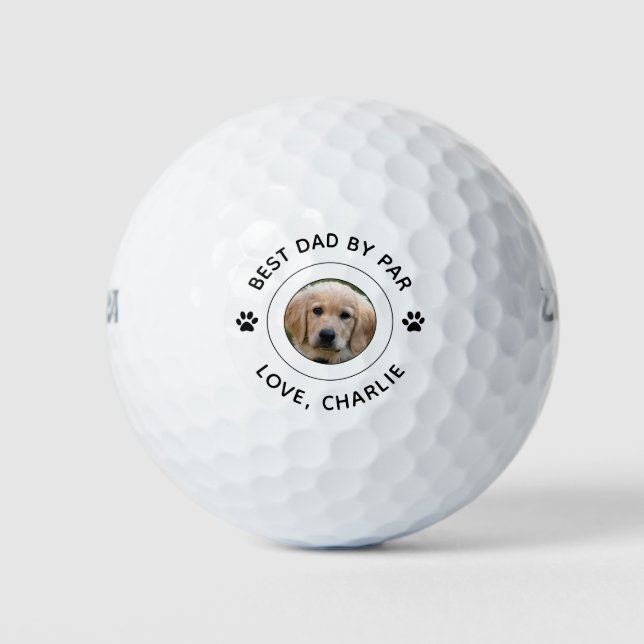 Dog Paw Print Photo Text Golf Pun Best Dad By Par Balls (Front)