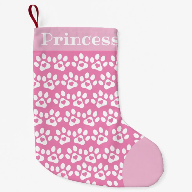 Dog Paw Print Pink Top Christmas Stocking (Front)