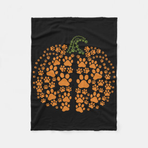 Dog Paw Print Pumpkin Autumn Fall Animal Lover Hal Fleece Blanket