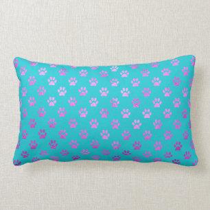 Dog Paw Print Purple Pink Aqua Teal Blue Lumbar Cushion