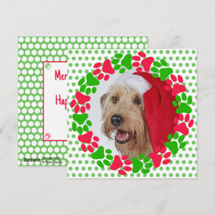 Dog Paw Print Red and Green Wreath Photo Holiday Card