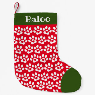 Dog Paw Print Red Green Top Christmas Stocking