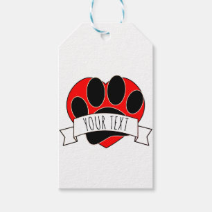 Dog Paw Print Red Heart Banner Gift Tags