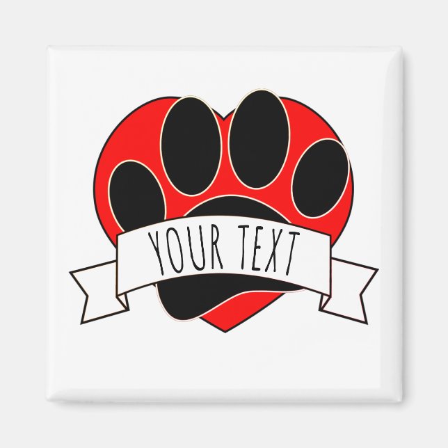 Dog Paw Print Red Heart Banner Magnet (Front)