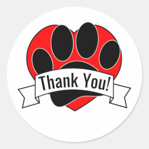 Dog Paw Print Red Heart Banner Thank You Classic R Round Sticker