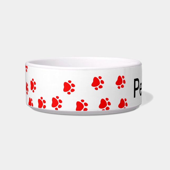 Dog paw print red - pet bowl (Left)