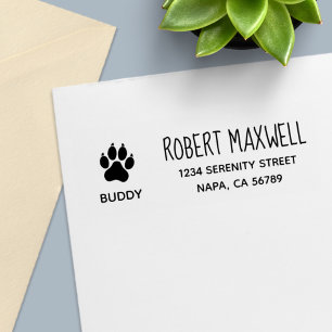 Dog Paw Print Return Address with Pet Name Self-inking Stamp
