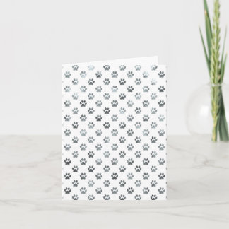 Dog Paw Print Silver Grey White Metallic Faux Foil Card