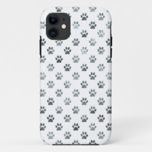 Dog Paw Print Silver Grey White Metallic Faux Foil iPhone 11 Case