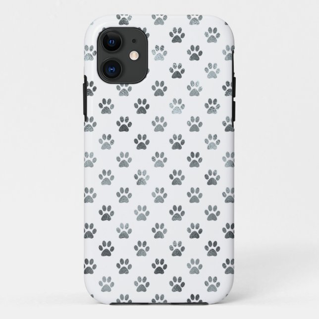 Dog Paw Print Silver Grey White Metallic Faux Foil Case-Mate iPhone Case (Back)