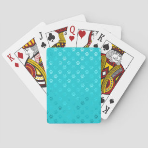 Dog Paw Print Teal Blue Aqua Faux Metallic Playing Cards