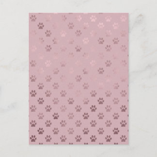 Dog Paw Print Vintage Rose Pink Background Postcard