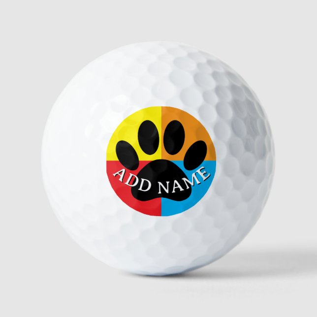 Dog Paw Print Vivid Colors Custom Golf Balls (Front)