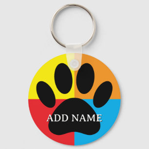 Dog Paw Print Vivid Colours Custom Key Ring