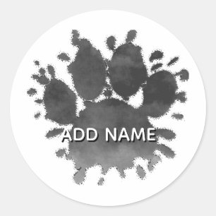 Dog Paw Print Watercolor Canine Paw Custom Name Classic Round Sticker