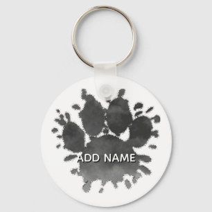 Dog Paw Print Watercolor Canine Paw Custom Name Key Ring