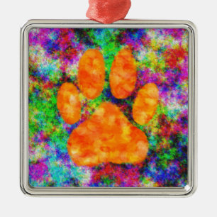Dog Paw Print Watercolor Metal Tree Decoration
