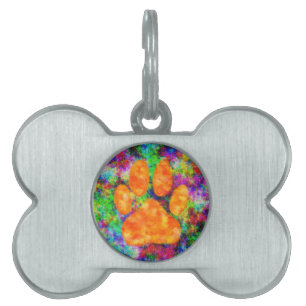 Dog Paw Print Watercolor Pet ID Tag