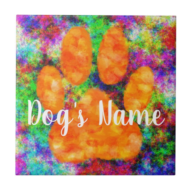 Dog Paw Print Watercolor With Custom Name Tile (Front)