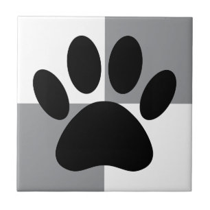 Dog Paw Print White and Grey Custom Tile