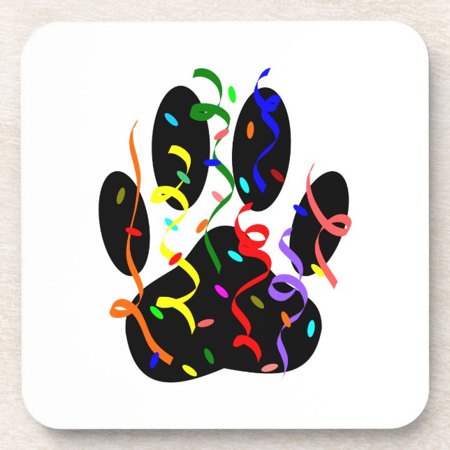 Dog Paw Print With Confetti And Streamer Coaster (Front)