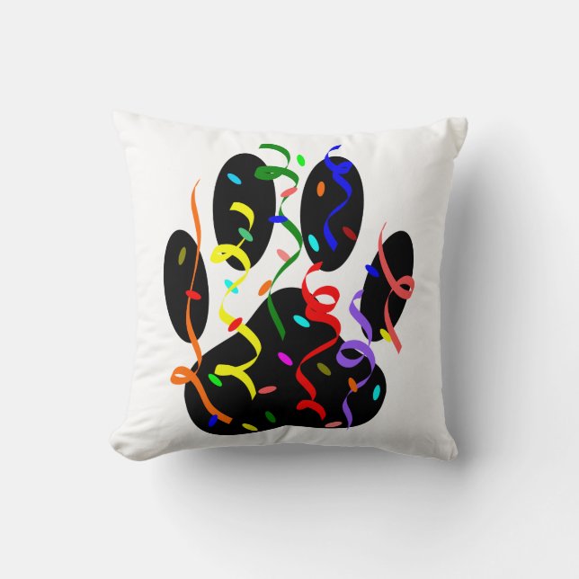 Dog Paw Print With Confetti And Streamer Cushion (Front)