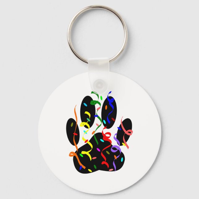 Dog Paw Print With Confetti And Streamer Key Ring (Front)