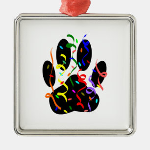 Dog Paw Print With Confetti And Streamer Metal Tree Decoration