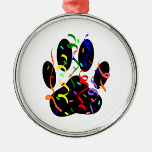 Dog Paw Print With Confetti And Streamer Metal Tree Decoration