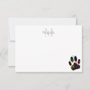 Dog Paw Print With Confetti And Streamer Monogram Card