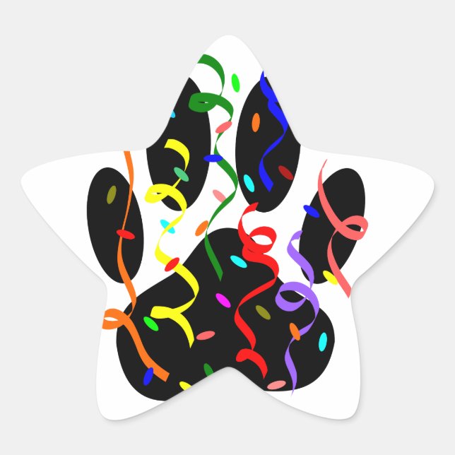 Dog Paw Print With Confetti And Streamer Star Sticker (Front)