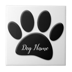 Dog Paw Print With Custom Doggie Name Tile