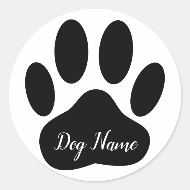 Dog Paw Print With Custom Name Canine Classic Round Sticker (Front)
