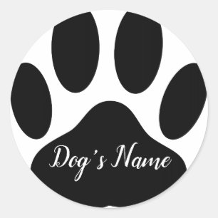 Dog Paw Print With Custom Name Classic Round Sticker