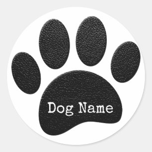 Dog Paw Print With Custom Typewriter Name Classic Round Sticker