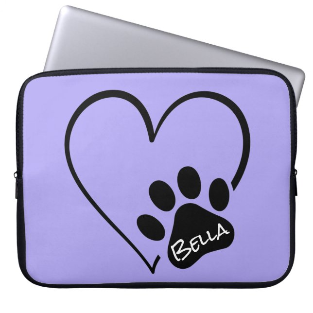 Dog Paw Print with Heart and Name Laptop Sleeve (Front)
