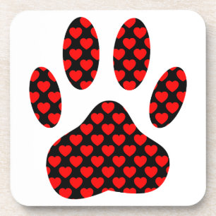 Dog Paw Print With Hearts Coaster