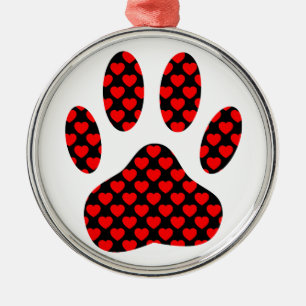 Dog Paw Print With Hearts Metal Tree Decoration