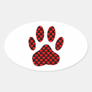 Dog Paw Print With Hearts Oval Sticker