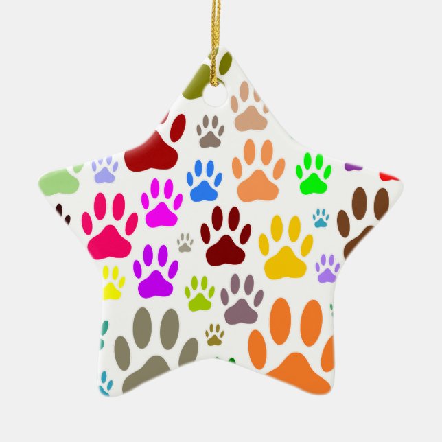 Dog Paw Prints All Over Ceramic Tree Decoration (Front)