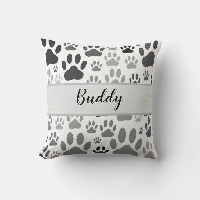 Dog Paw Prints All Over Custom Dog Name Cushion (Front)