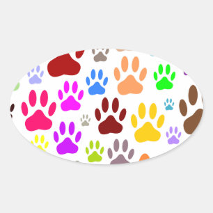 Dog Paw Prints All Over Oval Sticker