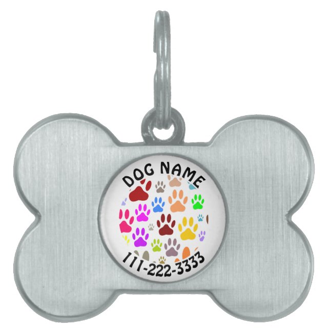 Dog Paw Prints All Over Pet ID Tag (Front)