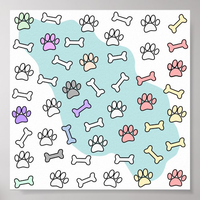 Dog Paw Prints And Bones Art Pattern (Front)