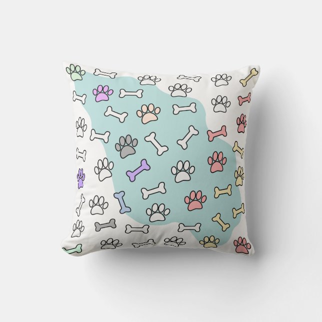 Dog Paw Prints And Bones Art Pattern Cushion (Front)