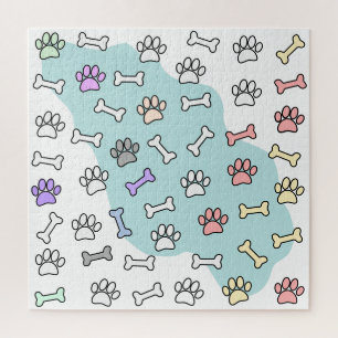 Dog Paw Prints And Bones Art Pattern Jigsaw Puzzle