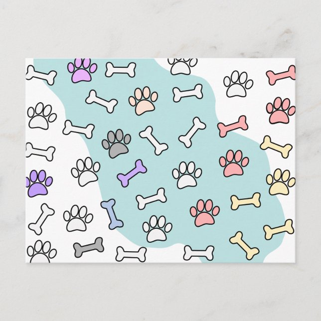 Dog Paw Prints And Bones Art Pattern Postcard (Front)