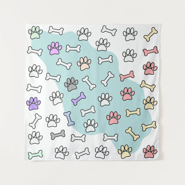 Dog Paw Prints And Bones Art Pattern Tapestry (Front)