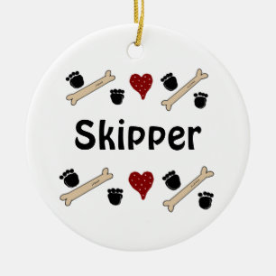 Dog Paw Prints and Bones with Name Ceramic Tree Decoration